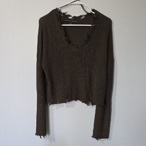 Hyvfe Distressed Olive Green Sweater